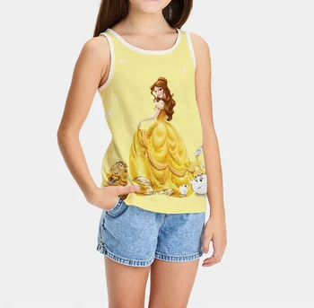 2023 Summer New Bell Princess Girls Camisole Printed Round Neck Sports Cartoon Vaikų marškinėliai be rankovių