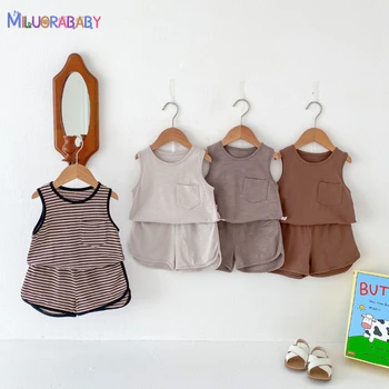 INS 2024 Summer New Kids Baby Girls Fashion Clothes Komplektas 2vnt Vaikiški Solor ColorTop marškinėliai+šortai 6M-5Y