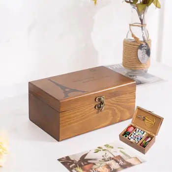 1Pc paprasta kūrybinė medinė dėžutė Adatos ir siūlų saudries laikymo dėžutė Pagrindinis daugiafunkcinė nešiojama tuščia dėžutė