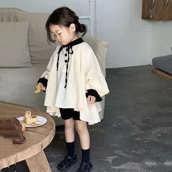 Vaikų drabužiai 2023 Nauji madingi pavasario ir rudens korėjietiško stiliaus marškiniai Merginos Minkštas paprastas medvilninis ilgomis rankovėmis laisvalaikio viršus