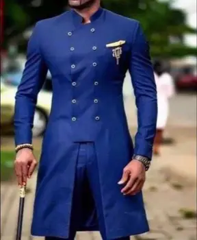 African Design Slim Fit Vyriški kostiumai vestuvių jaunikiui Smokingai Karališki mėlyni jaunikio kostiumai Geriausias vyras Prom Party Blazer 2 vnt