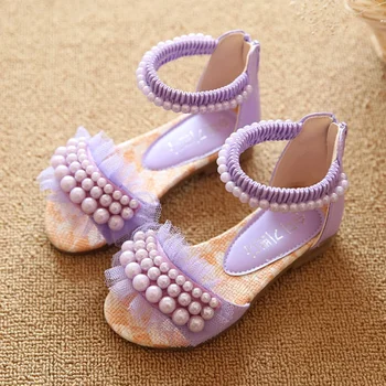 Vasaros mergaičių sandalai Mada Perlai Merginos Princesės batai Kūdikių mergaičių batai Plokščiakulniai sandalai Vaikai Lauko paplūdimys Sandalas Dydis 21-30