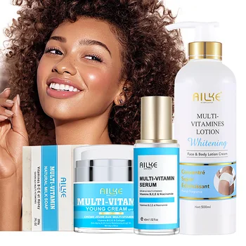 AILKE kelių vitaminų odos priežiūros rinkinys, balinimas, skaistinimas, drėkinimas, tamsių dėmių pašviesinimas, odos atspalvio išlyginimas